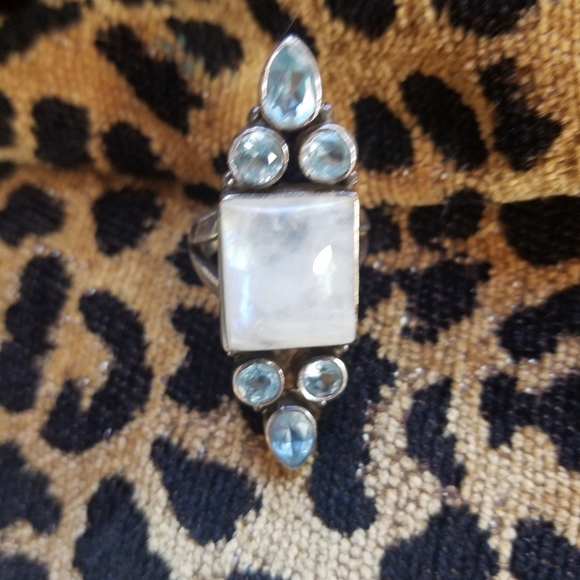 STERLING MOONSTONE BLUE TOPAZ RING - Picture 2 of 4